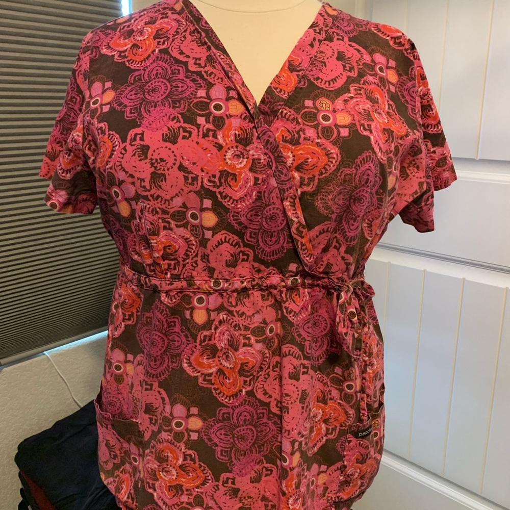 SC-38 Peaches Uniforms Red and Orange Wrap Blouse